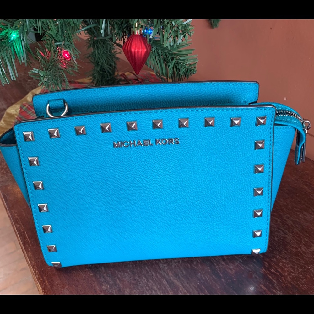 Michael Kors Teal Selma Stud Crossbody